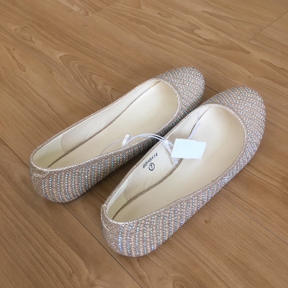 David’s Bridal pearl embellished ballet flats.